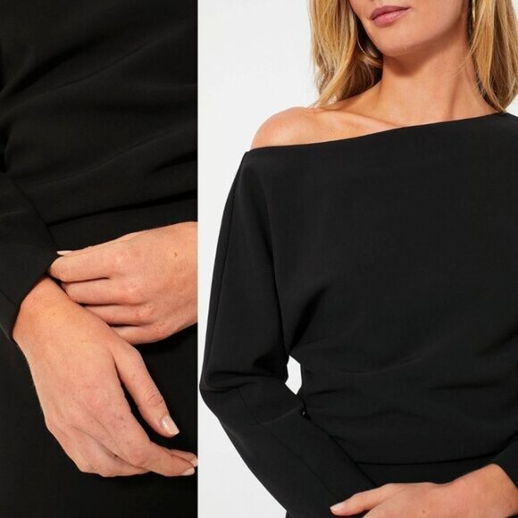 Tuckernuck NEW Black Esta Formal Long Sleeve Asymmetrical Midi Dress Size 4 - Picture 3 of 11